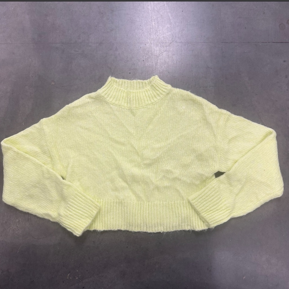 Wild Fable Neon Yellow Fuzzy Cropped Off Shoulder Sweater Size Unknown